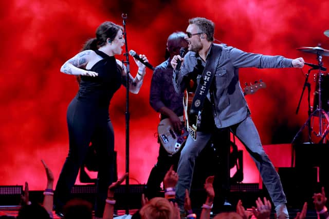 Ashley McBryde and Eric Church perform onstage during the 57th Academy of Country Music Awards at Allegiant Stadium on March 07, 2022 in Las Vegas, Nevada