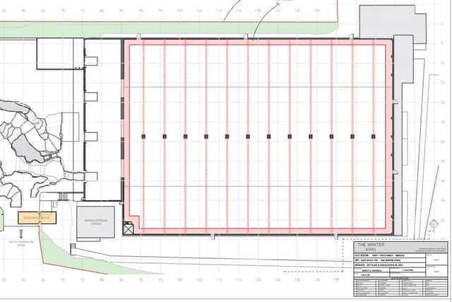 A design plan showing the proposed film set outside the warehouse in Patchway