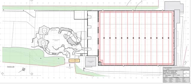 A design plan showing the proposed film set outside the warehouse in Patchway