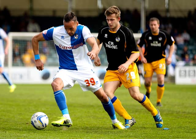 <p>Mansfield Town relegated Bristol Rovers to the conference in their kit in 2014 - after the Stags forgot to bring their own kit</p>