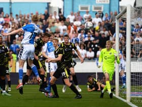Connor Taylor heads in a second goal for Bristol Rovers at home to Scunthorpe United