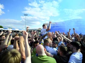  Elliot Anderson of Bristol Rovers celebrates following promotion to League One