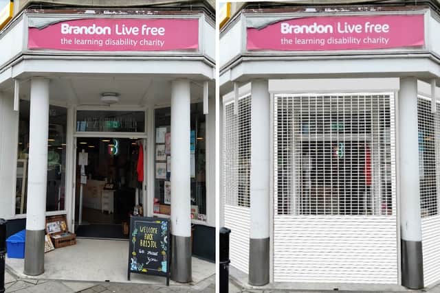 Artist impression (right) of how the new shutters at Brandon Trust charity shop will look like - after concerns were raised over rough sleepers