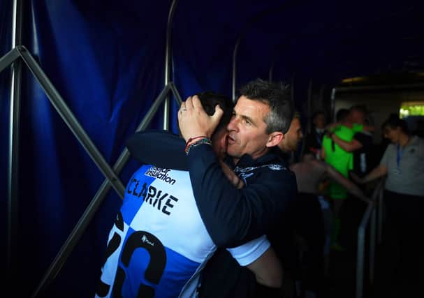 Trevor Clarke and Joey Barton shared a moment when Bristol Rovers were promoted. (Photo by Harry Trump/Getty Images)