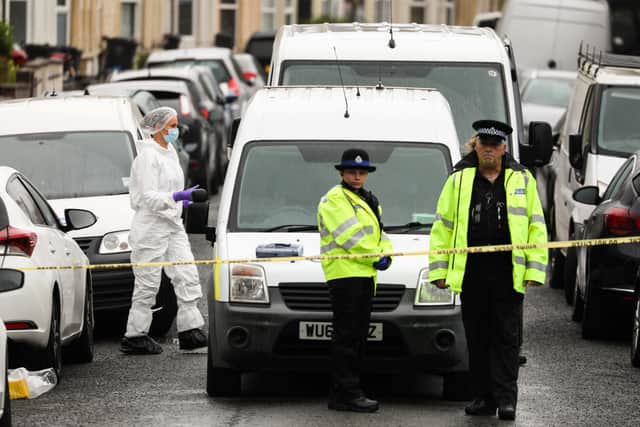 Forensic teams in Bloomfield Road in Brislington following the death of a man last night