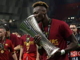 Tammy Abraham has made it a second season with Eropean silverware. (Photo by GENT SHKULLAKU/AFP via Getty Images)