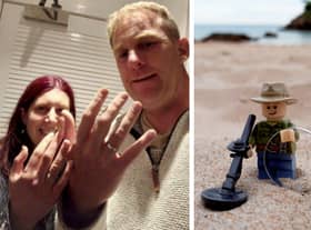Groom Richard Whetter, 44, and bride Anne, 42, show off Richard’s ring which was lost on their honeymoon