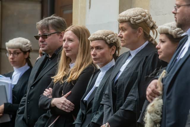Barristers form a picket line outside Bristol Crown Court.