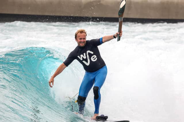 The Wave Founder Nick Hounsfield takes the baton for a surf. 