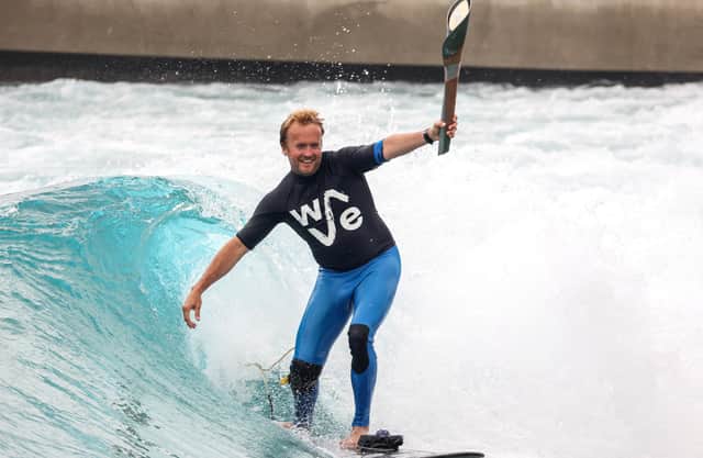 The Wave Founder Nick Hounsfield takes the baton for a surf. 