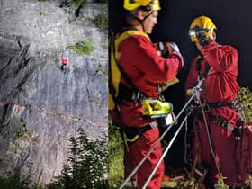The climbers were located by drone before the rope specialist crews from across the region pulled them to safety.
