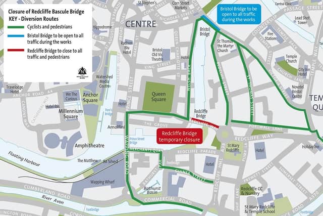 Motorists and pedestrians will be diverted into the city centre via Bristol Bridge.