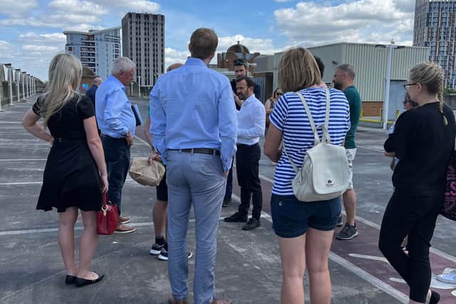 Deeley Freed architect Steve Taylor takes residents through the proposals at the top of the Galleries Shopping Centre.