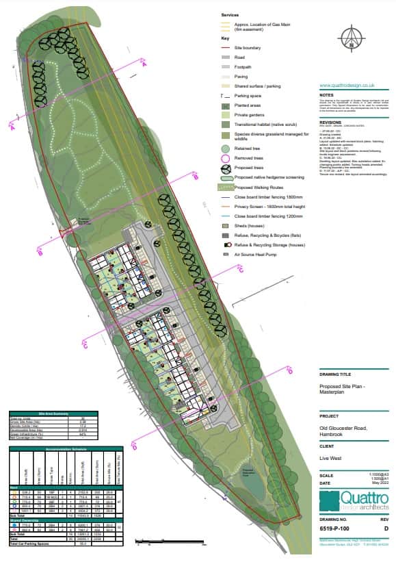 A site plan showing the green space and location of homes at the proposed development