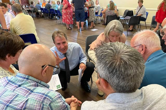 West of England metro mayor Dan Norris talks with residents, including South Gloucestershire Council opposition Lib Dem group leader Cllr Claire Young.