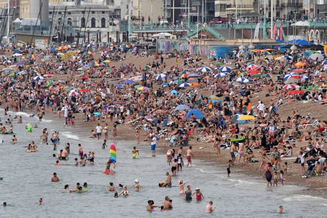 Beaches in the UK, like this one in Brighton, look to be packed as the heatwave returns to Bristol this week.