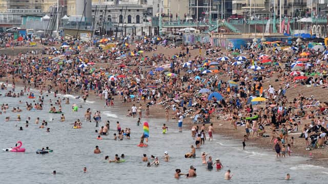 Beaches in the UK, like this one in Brighton, look to be packed as the heatwave returns to Bristol this week.