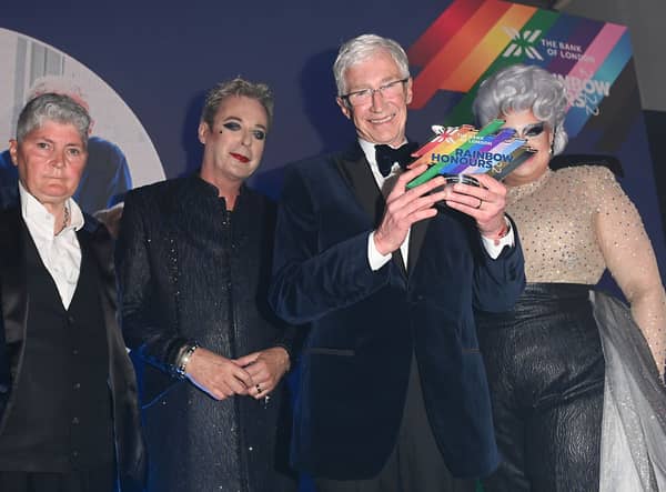 Linda Riley, Julian Clary, Paul O’Grady and Victoria Scone attend the Rainbow Honours at 8 Northumberland Avenue on June 01, 2022 in London, England. (Photo by Stuart C. Wilson/Getty Images)