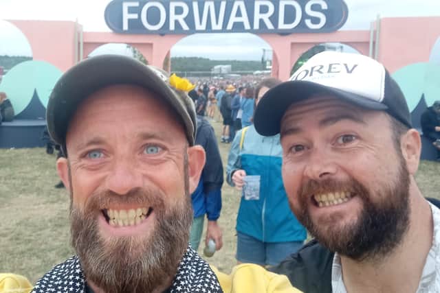 Matthew Barnes with friend Stu at Forwards Festival in Bristol