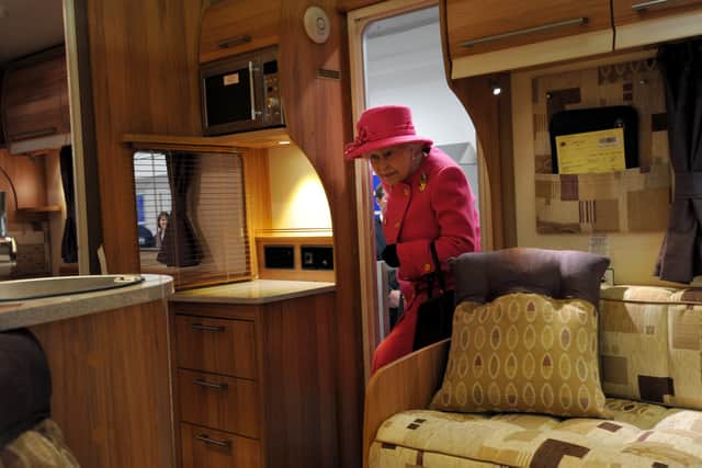 The Queen is given a tour of a motorhome at Baileys Caravans factory in Ashton during her 2012 Bristol visit