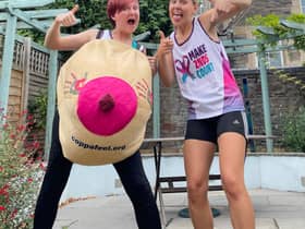 Sarah Palmer (left) and Steph Palmer are running the Great Bristol Run 10k dressed in bosom costumes