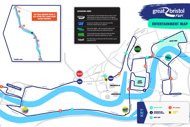 Map shows where ‘activation points’ will be dotted along the route to help keep runners motivated.