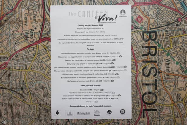 The menu at The Canteen