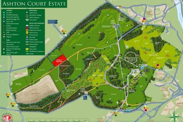 Map of Ashton Court Estate showing where the rope course would be
