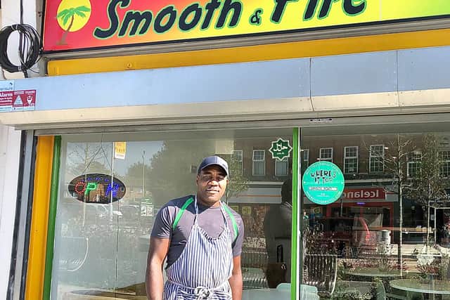 Solomon Wilson outside his restaurant and takeaway in Southmead