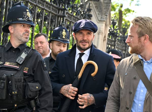 David Beckham queued around 12 hours to walk past Queen Elizabeth II’s coffin. Credit: Getty Images.