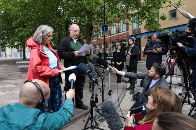  Robert and Margaret Abrahart, read a statement outside Bristol County Court. 