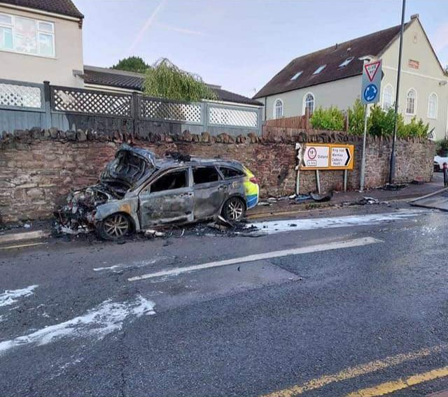 Residents evacuated after police car crashes into gas line and catches fire