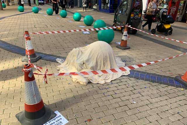 The Broadmead balls have been cordoned off for safety reasons (photo: @ChopsyBristol)