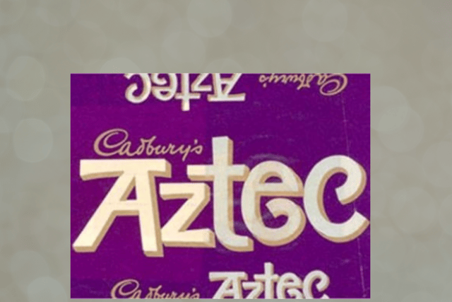 The Aztec was produced in 1967. It was made of nougat and caramel covered with milk chocolate and was sold in a deep purple wrapper. The Aztec was created by Cadbury’s to compete with the Mars Bar, but it was discontinued in 1978.