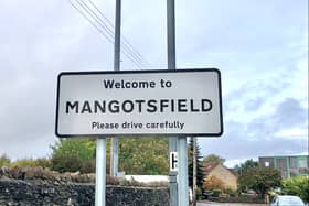 The sign welcoming drivers to Mangotsfield 