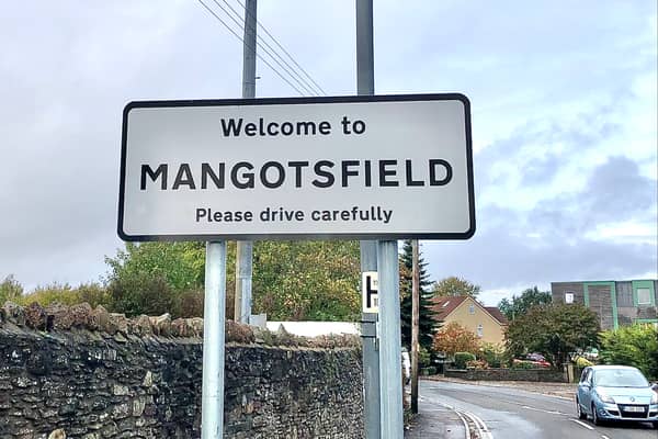 The sign welcoming drivers to Mangotsfield 