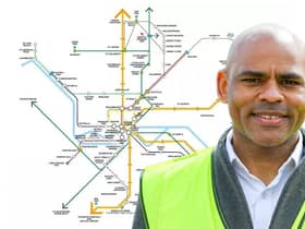 Mayor Marvin Rees with a map of the proposed underground
