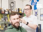 Ben Foster having his hair cut by Sal at Salvatores Barber Shop