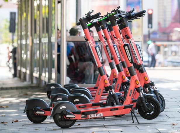 <p>Scooters line up in Colston Avenue</p>