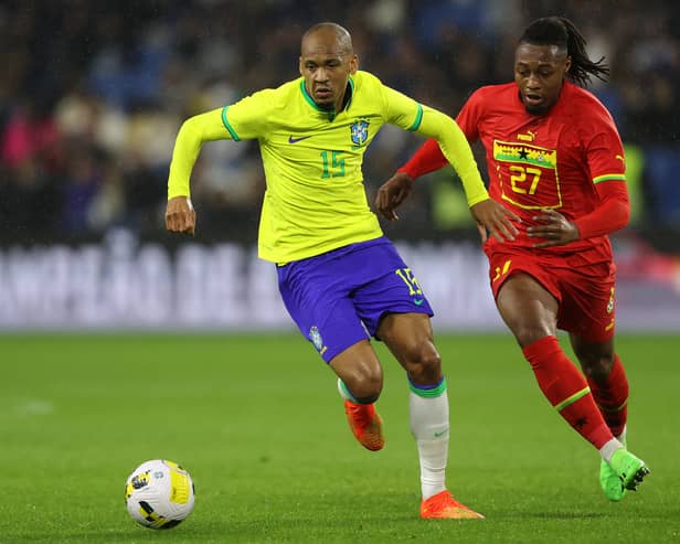 Antoine Semenyo up against Liverpool’s Fabinho. (Photo by Dean Mouhtaropoulos/Getty Images)