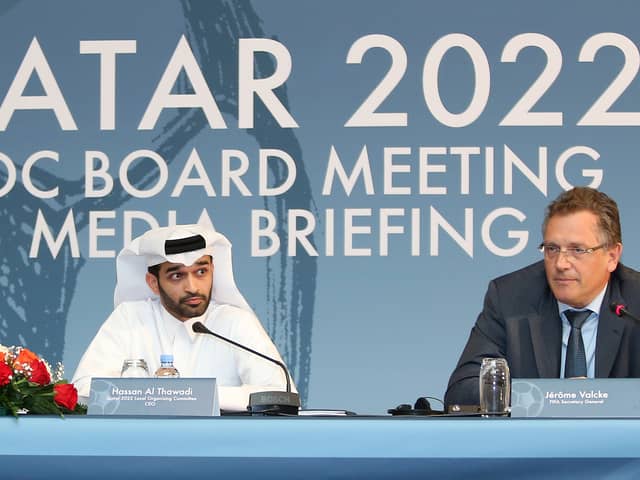 FIFA Secretary General (R) and Hassan al-Thawadi (L) took decision to move World Cup schedule in 2015