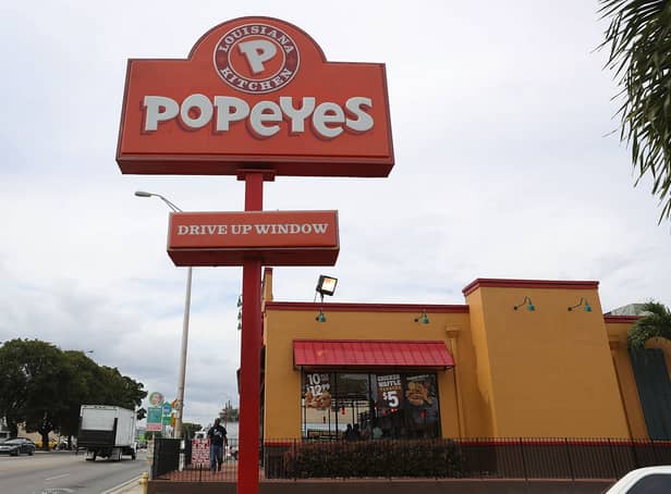 <p>A Popeyes restaurant is seen on February 21, 2017 in Miami, Florida. </p>