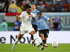 Antoine Semenyo could not salvage a draw for Ghana against Uruguay. (Photo by Clive Mason/Getty Images)
