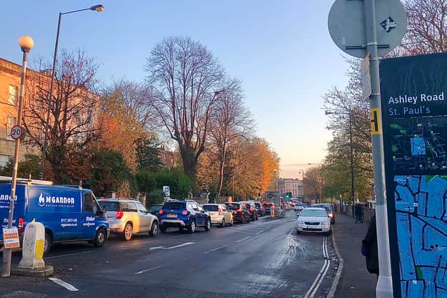 Traffic queues build up on Ashley Road during the morning rush hour