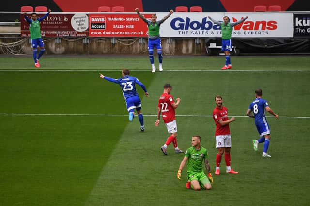 Danny Ward scores for Cardiff City at Ashton Gate in July 2020 - set up by Lee Tomlin