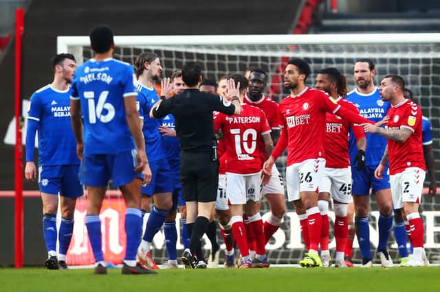 Tempers flare during Cardiff City’s win at Ashton Gate in February, 2021