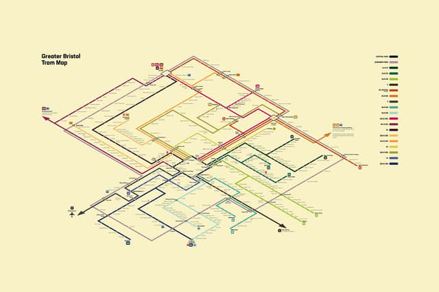 The tram network map designed by Bristol student Elliott Sargent