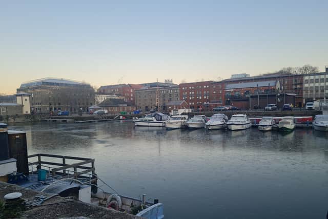Bristol Harbour froze overnight due to the low temperatures.