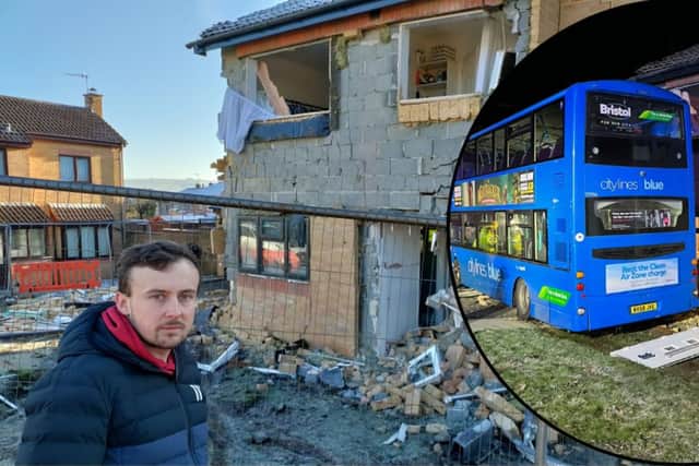 Joshua Rich says he’s lucky to be alive after a bus smashed into the front of his  home