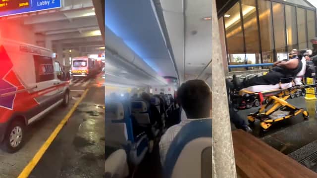 A video filmed shortly after landing shows the cabin in disarray, with debris strewn across the aisle and passengers wearing oxygen masks. 